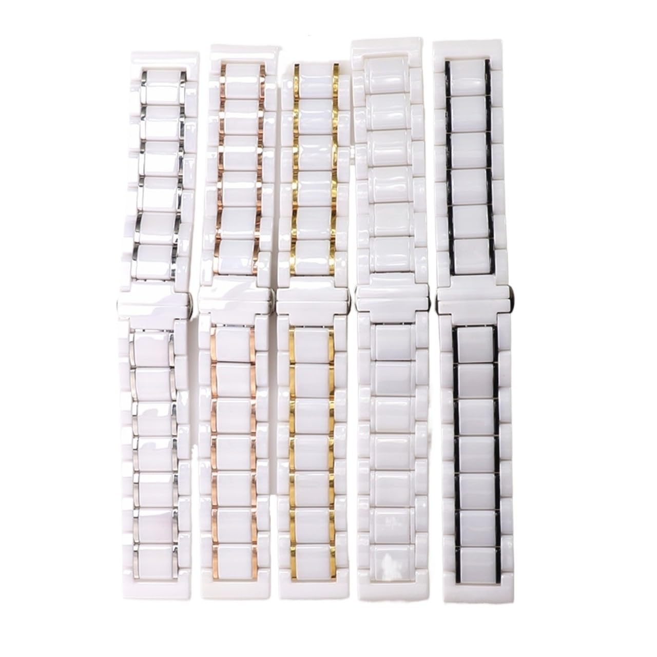 NASUNJIA Bracelet De Montre en Céramique De Luxe for Hommes Et Femmes, 14 15 16 17 18 19 20 21 22 23 24 Mm, Blanc, Noir, Or Rose