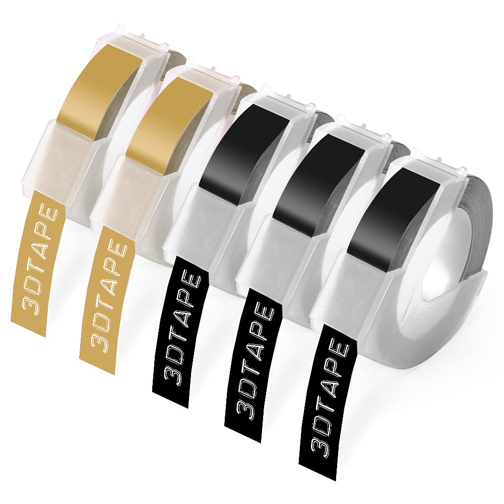 Unistar Compatible Label Tape Replacement for Dymo Embossing Tape 3D Plastic Tape Adhesive Vinyl Embossing Labels for Dymo Junior Omega Motex E-101 E-303 Home Embossing Label Makers, 9mm x 3m