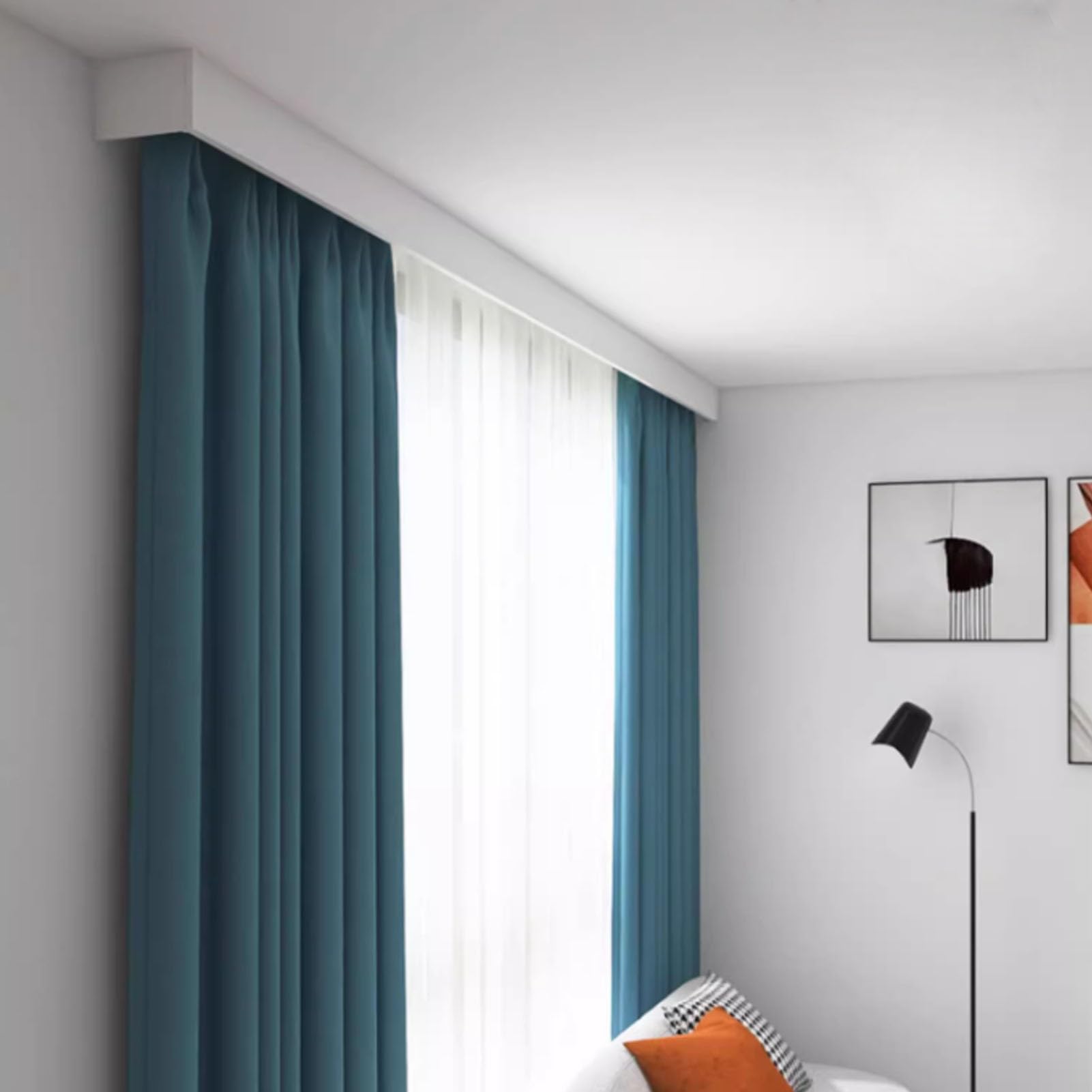 Générique Système de Tringle à Rideaux, Caisson de Rideau Moderne à Fixation Plafond avec Rail dissimulé, Panneau de cantonnière Blanc, Double Rail pour Salon et Chambre,