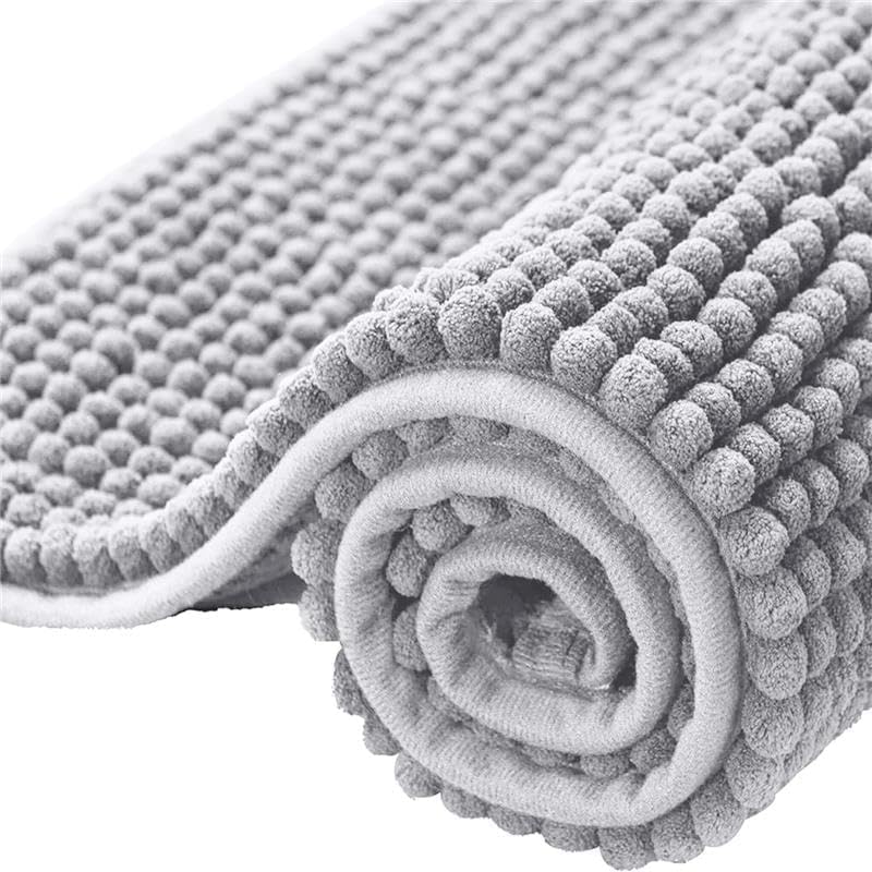 Aspire Homeware Bath Mat Non Slip Anti Mould –Light Grey Chenille Bathroom Mat 40 x 60 cm Machine Washable Bath mats Super Absorbent Extra Soft Fluffy Shower Mat