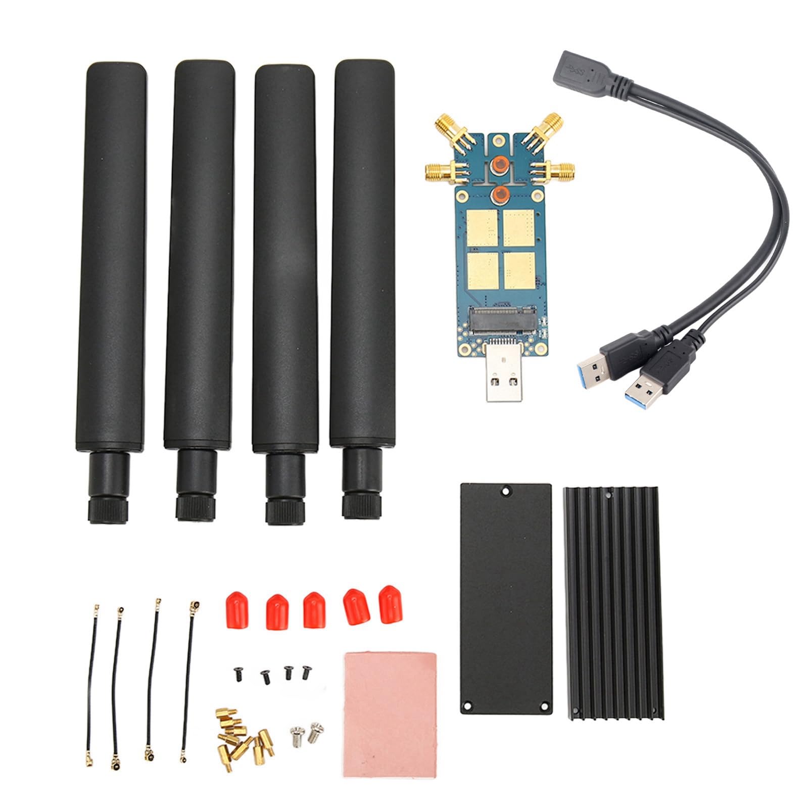Scheda di Espansione Dongle 5G, Adattatore USB 3.1 a M.2 Key B con 4 Porte Antenna SMA, Dissipatore di Calore e Slot SIM per Quectel SIM82XX RM50XQ, Internet 5G Ad Alta velocità per PC