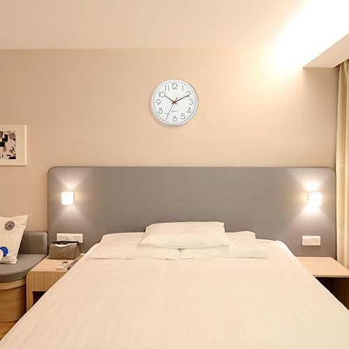 Miniatura 5 de PATIKIL Reloj de pared de 8 pulgadas, funciona con pilas, silencioso, sin tictac, para oficina, dormitorio, decorativo, oro blanco