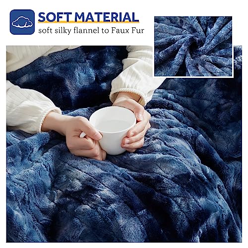 Sealy Electric Blanket Twin Size, Faux Fur & Flannel Heated Blanket with 10 Heating Levels & 1-12 Hours Auto Off, Fast Heating Blanket, Machine Washable, Navy Blue, 62x 84 Inch