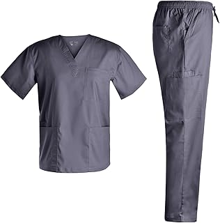 Basic V Neck Nursing Stretch Scrubs - Medical Scrubs for Men Stretch Plus Size Uniforms Set Top and Pants Scrubs Set JY7301
