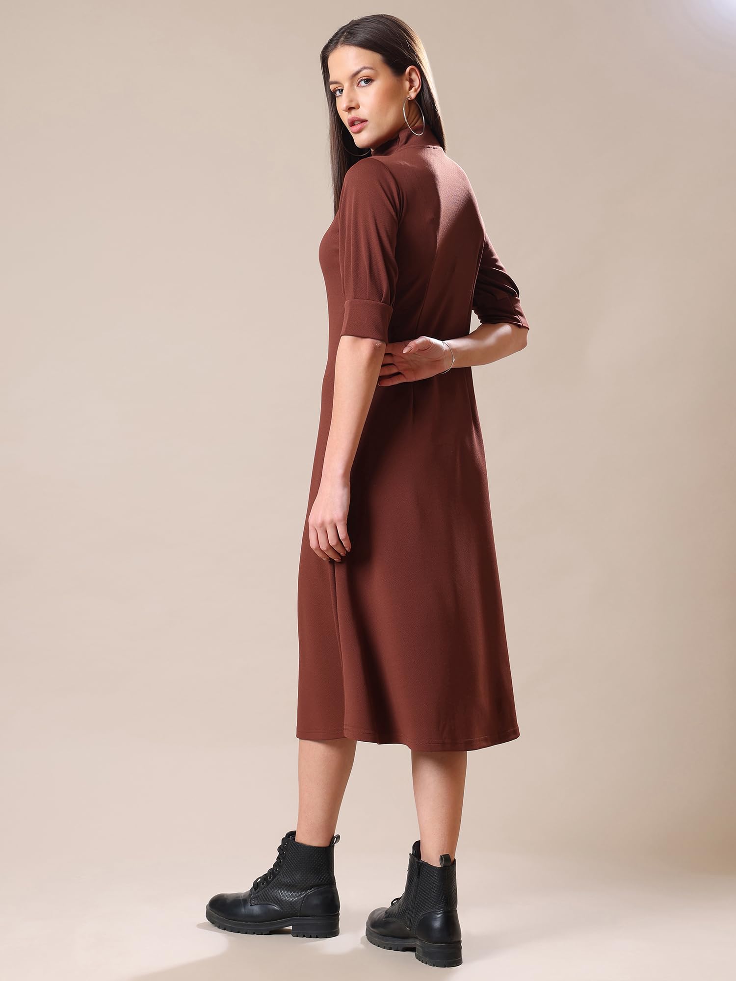 Purvaja Womens A-Line Knee Length Dress (Bely-129_Brown_X-Large)