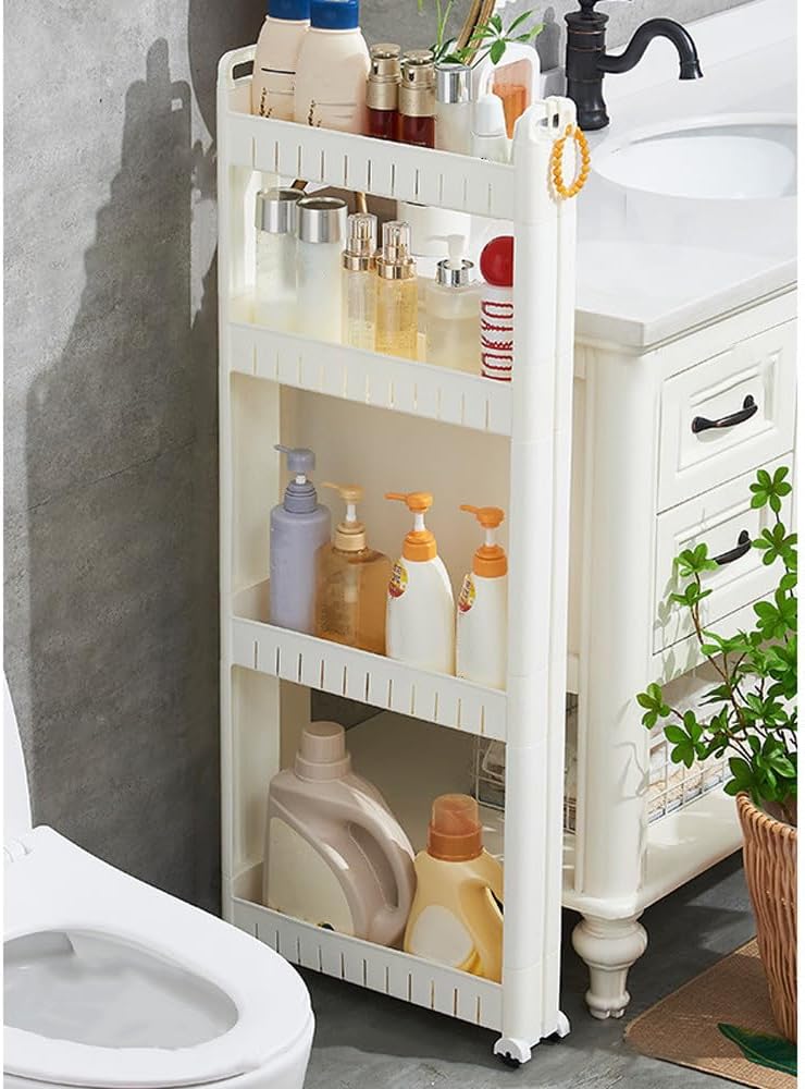 Slim Storage Car Durable Slim Storage Cabinet with Wheels Narrow Shelf Rack for Kitchen,Bathroom,Study,Office,Etc (3 Tier elevated)