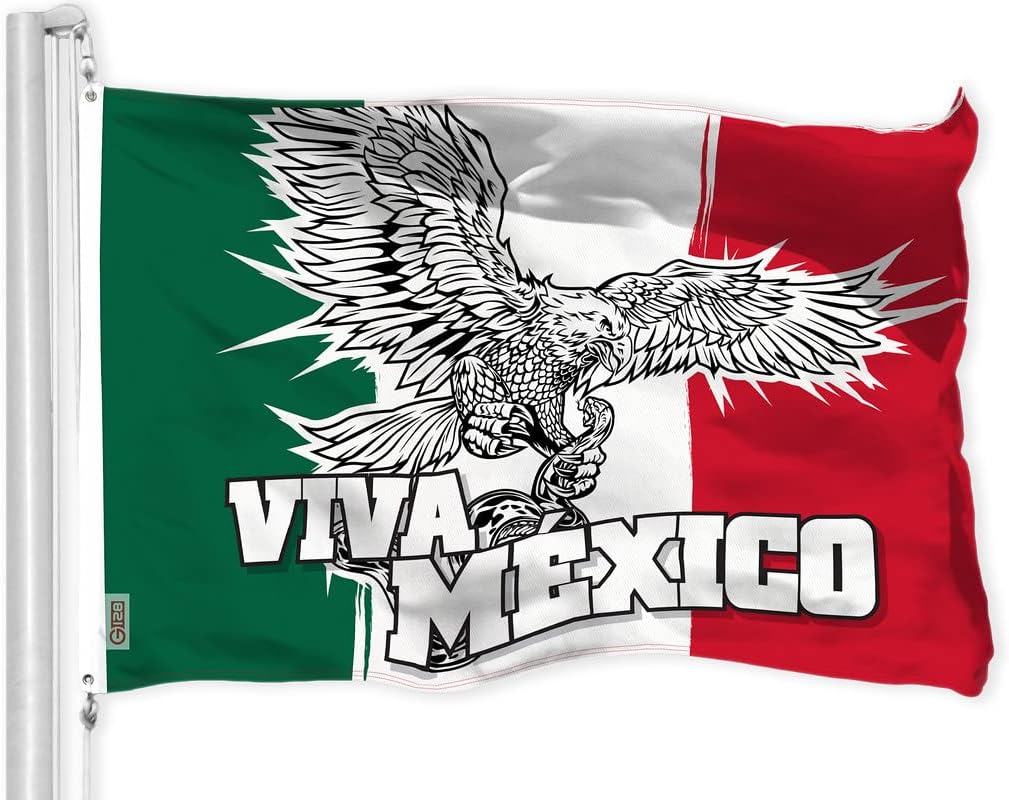 G128 Mexico Mexican Viva Mexico Flag | 3x5 Ft | LiteWeave Pro Series Printed 150D Polyester | Indoor Outdoor, Vibrant Colors, Brass Grommets, Thicker and More Durable Than 100D Polyester