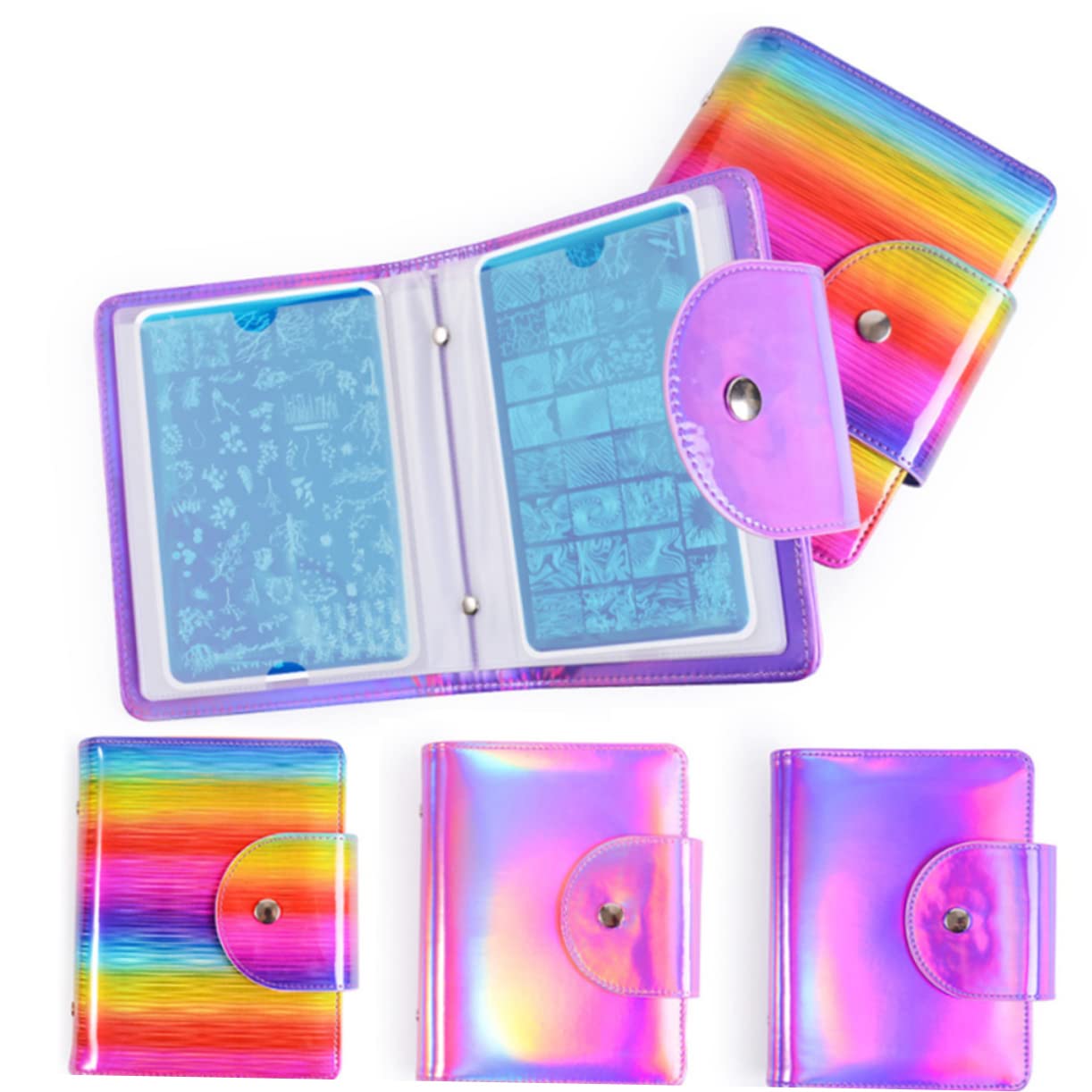 Stempelplatten-Organizer Mit 50 Fächern – Für Nagelschablonen Bis 9,5x14,5 Cm, Rosa Mit Hologramm-Oberfläche