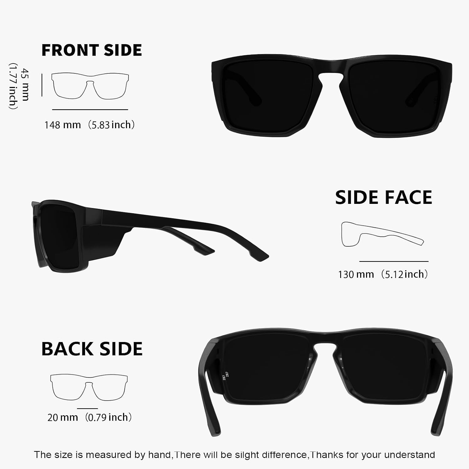 WISTON XL Z87 Sunglasses for Big Wide Heads Men Women TR90 Ultralight Side Shields UV400 Protective Sun Glasses W8705