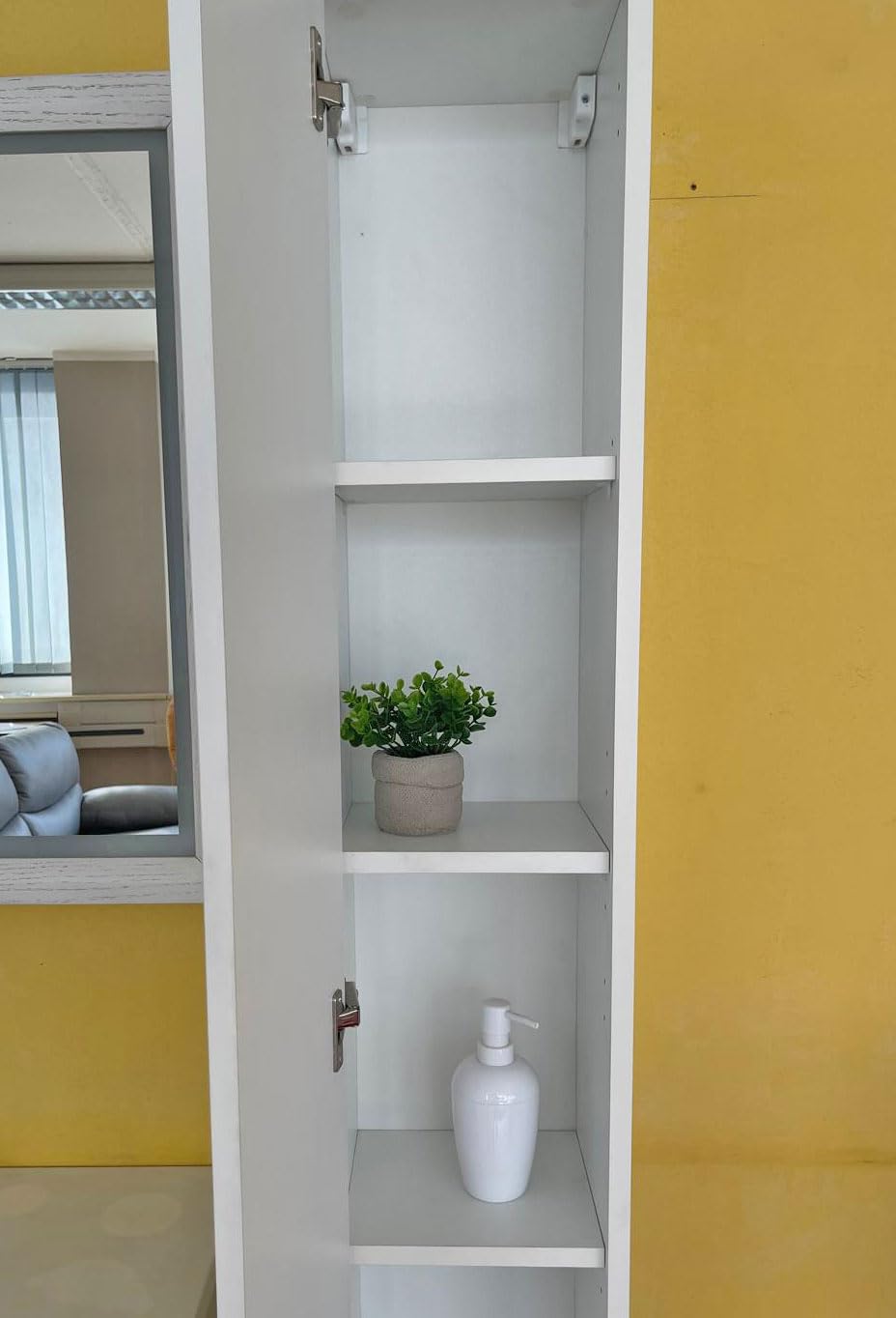Colonna Bagno Sospesa 1 Anta Bianco Lucido – Modello Start, 26x138x26 cm, Mobile Salvaspazio con 3 Ripiani Interni, Made in Italy