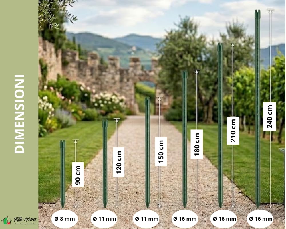 Set 25 PEZZI Supporto in Acciaio Plastificato per Orto Sostegni per Pomodori Bastoncini di Supporto per Piante Rampicanti Pali per Orto e Giardino (240 cm - Ø 16 mm)