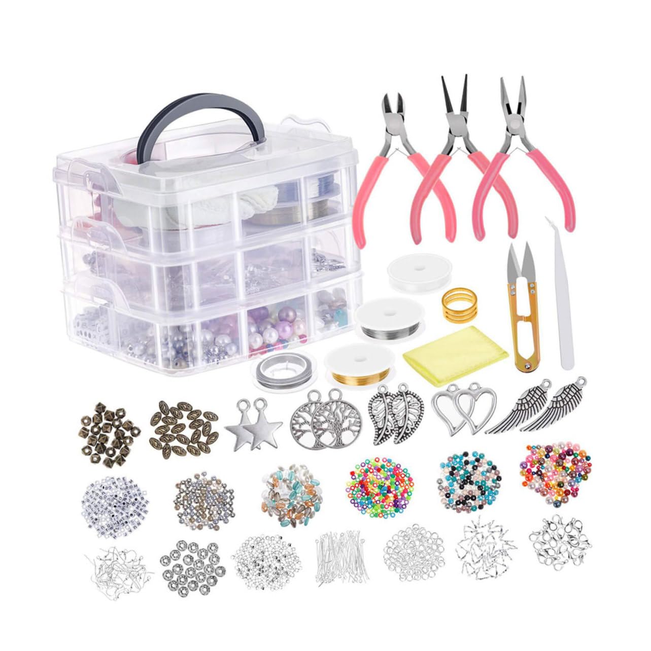 NUOBESTY Kit de Fabrication de Bijoux DIY 1186 Pièces à Trois Couches