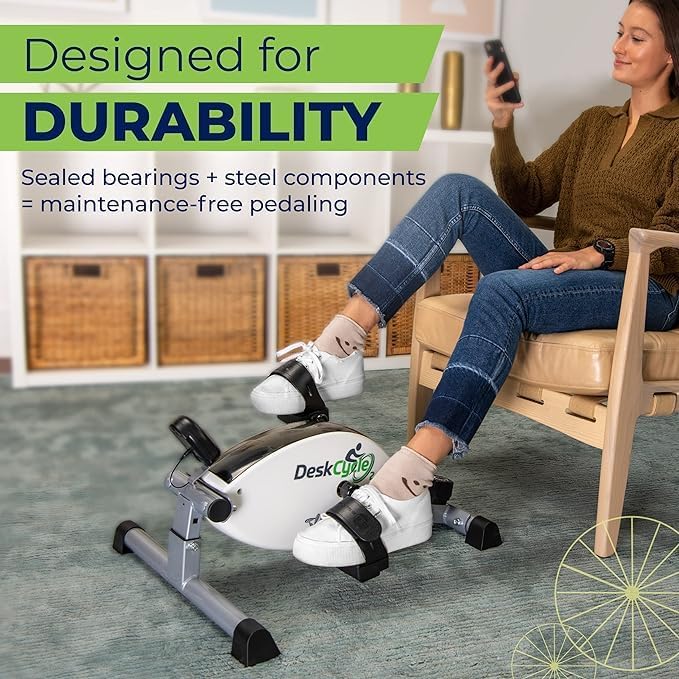 DeskCycle 2 pedals with adjustable straps and bi-directional flywheel