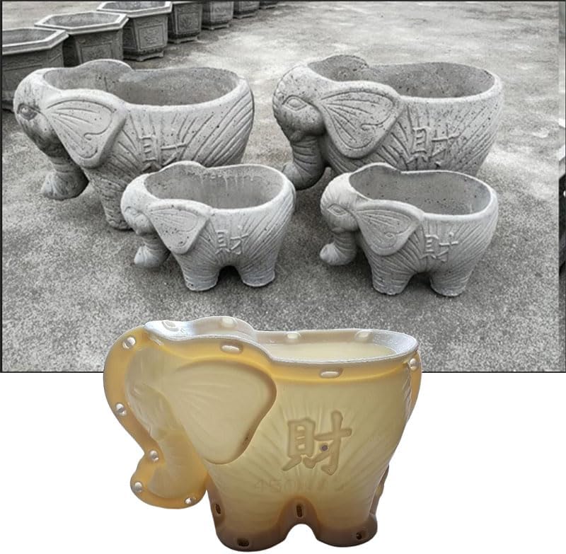 Elephant Shaped Animal Concrete Planter Pot Mold, Garden Statue Flower Pot Mould, 45cm x 32cm x 26cm, Cement Plastic Mold for Garden Decoration