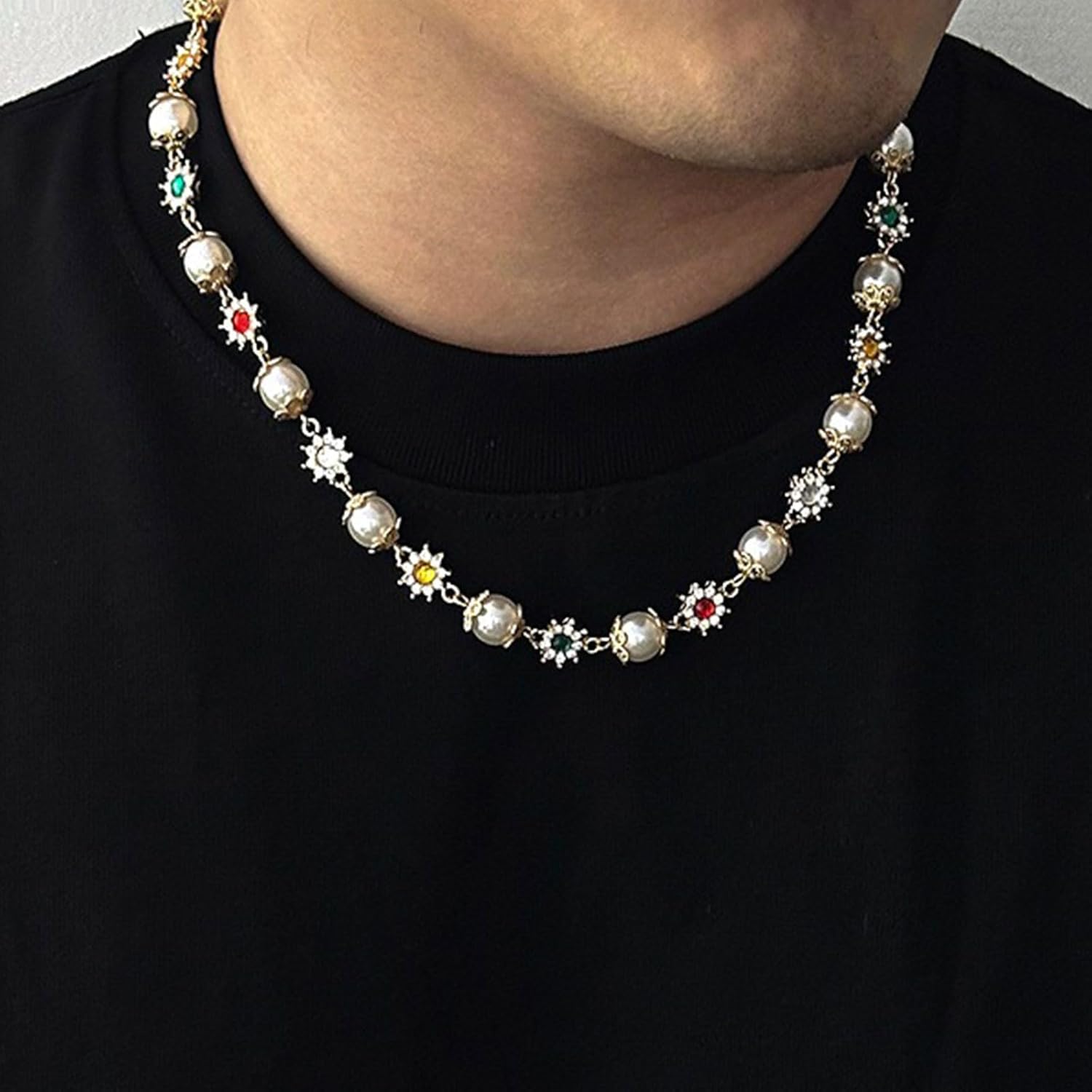 Color Daisy Pearl Choker Necklace for Women Colorful Pearl Flower Choker Necklace Dainty Pearls Statement Necklaces Wedding Bridal Jewelry Gifts - Image 3