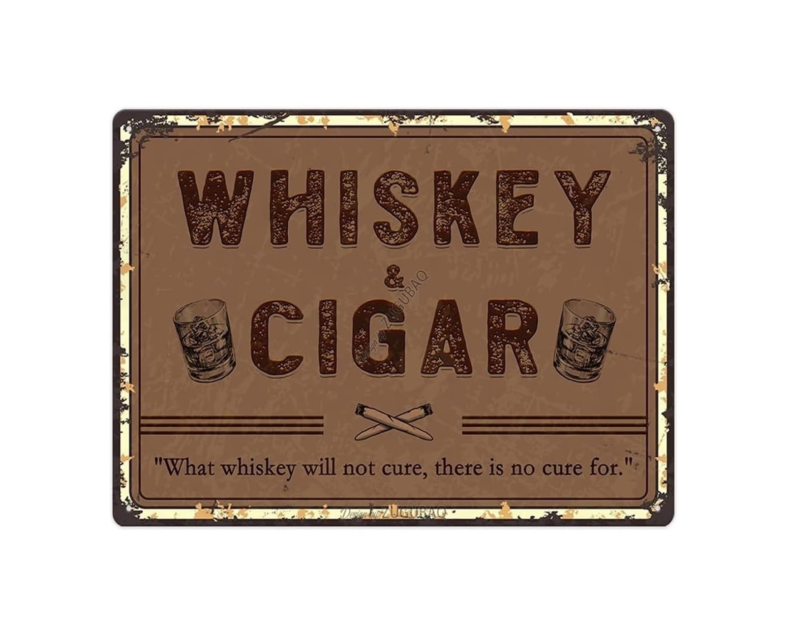 CBQZCHWDKT Rustic Pub Metal Sign with Vintage Whiskey and Cigars Motif Tin Wall-Art for Man Cave Garage Basement Home Bar or Game Room Decor 8 X 12 inch