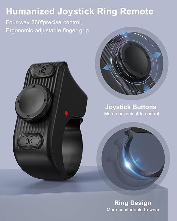 [New Upgrade, Easy to Use] TikTok Scrolling Ring Remote Control, Camera Shutter Remote, Wireless Bluetooth Scrolling Ring for iPhone, iPad, iOS, Android - Black