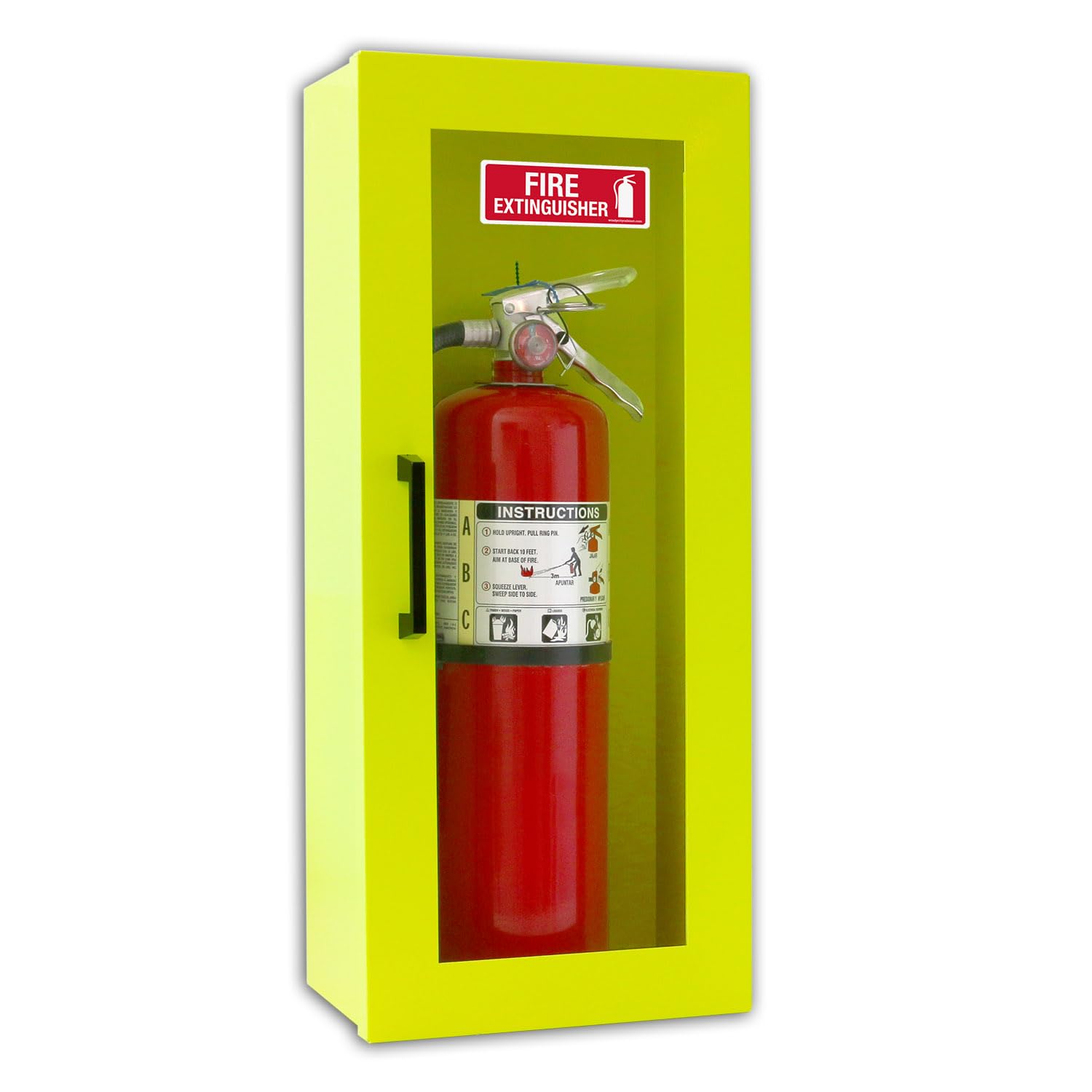 Windy City Cabinet Fire Extinguisher Cabinet Wall & Surface Mount Steel Cabinet Holds 5 Pound and 10 Pound Door with Handle Version, High Visibility Color Fire Extinguisher Not Included