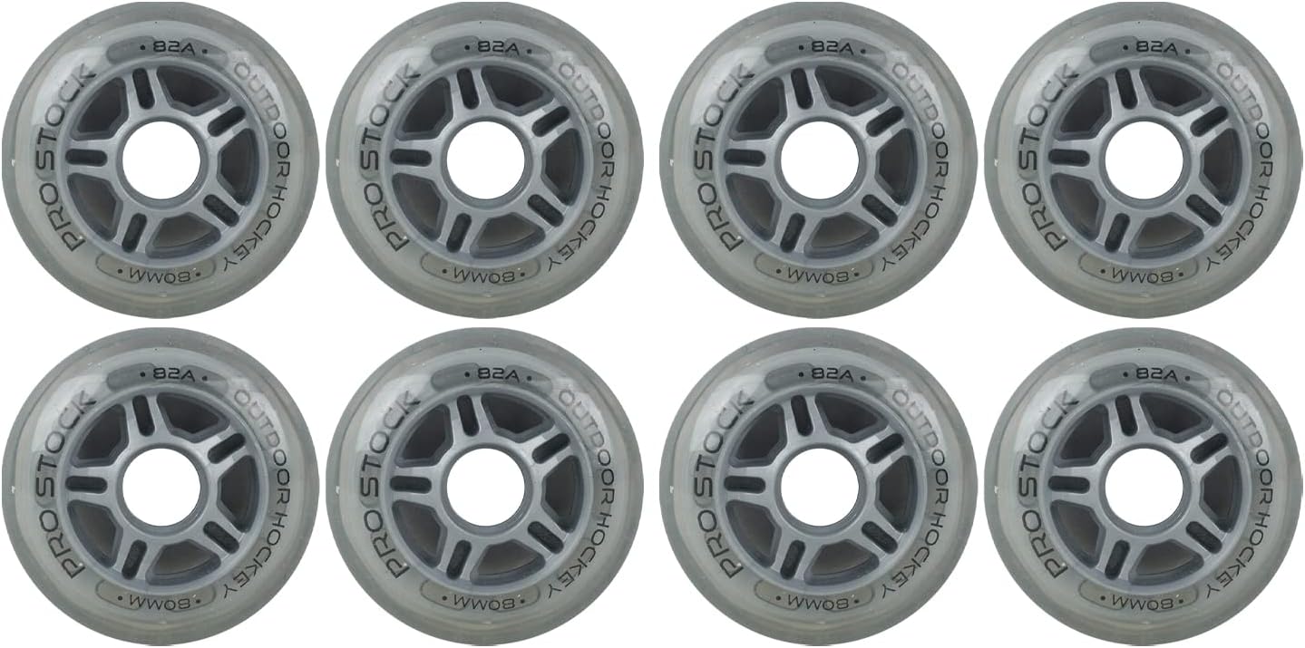 Player's Choice Pro Stock Inline Skate Wheels Replacement 80mm 82A Outdoor Clear Silver (8 Wheels)