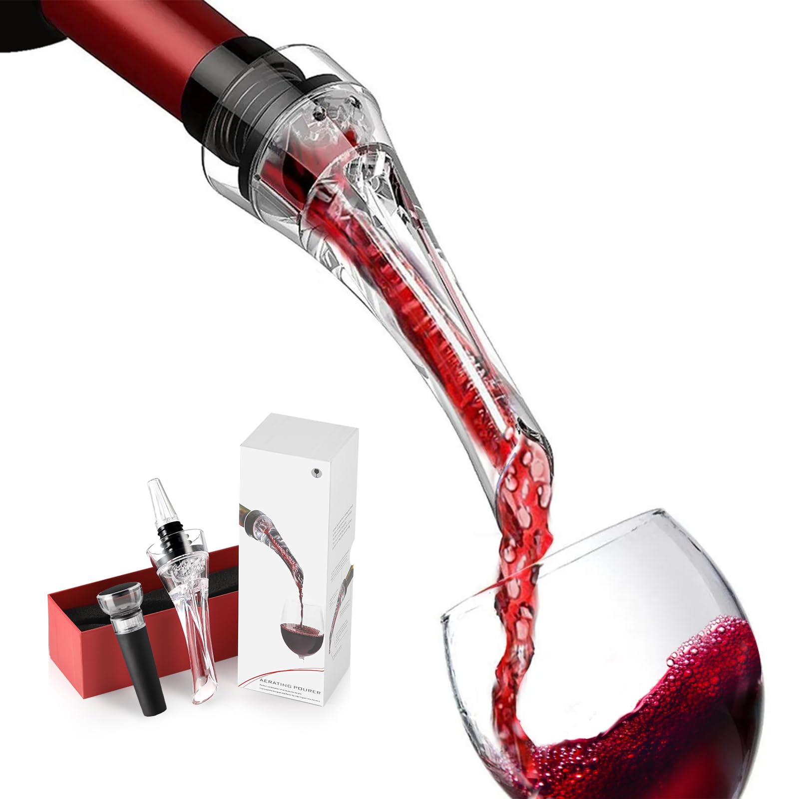 ecooe Dekantierausgießer mit Belüfter & Vakuum Weinpumpe Set,Weinbelüfter Ausgießer & Vakuum Weinverschluss,Tropffreier Wein Dekanter, Geburtstag Weihnachten Geschenk für Weinliebhaber Mama Papa