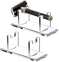 Fiwochic 2-Pack Clear Acrylic Razor Stand Holder for Safety Razors & Shaving Brushes - Stable Bathroom Storage Compatible with MK23C