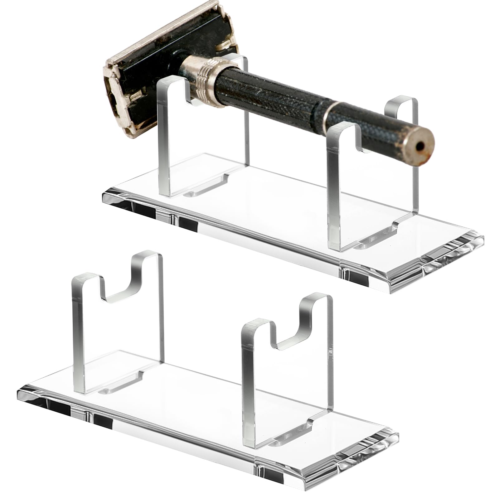 2 Pcs Acrylic Men's Razor Stand Holder Safety Razor Stand Stable Storage Bracket Shaving Brush Stands Bathroom Compatible with MK23C, Clear