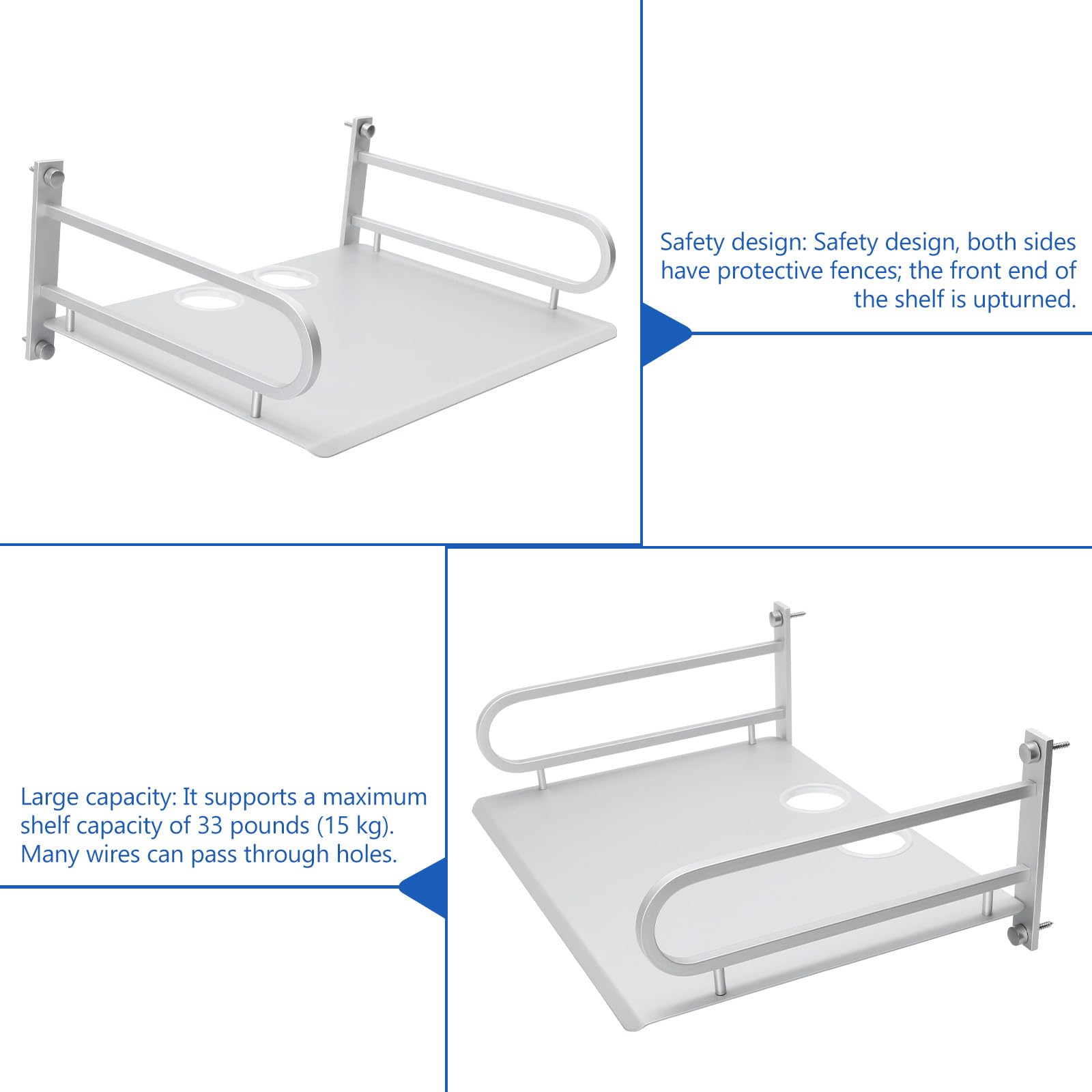 Mensola da Parete in Alluminio Argento Porta Router Wifi e Supporto per Tv, Resistente e Salvaspazio per Cucina e Ufficio