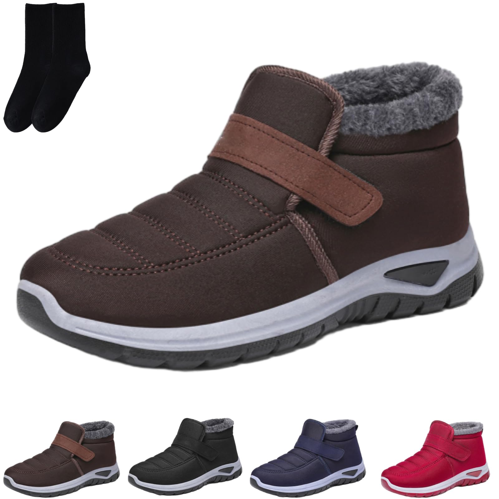 Womens Outdoor Non-slip Warm Orthopedic Boots Womens Winter Sneakers Comfortable Fur Lined Thermal Adjustable Walking Snow Shoes Ladies