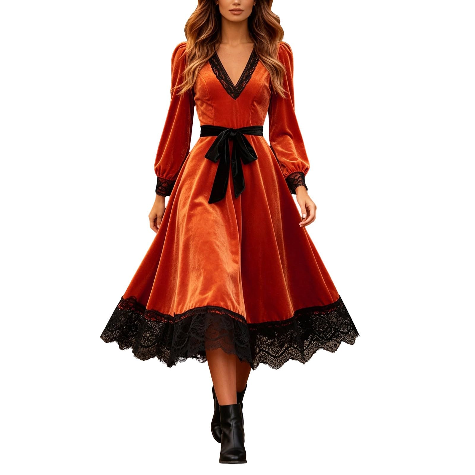 Robe Halloween Pour Femme - velours manches longues haute jupe ample coupe élégante pour femme décontractée quotidienne bureau vacances polyvalente saisons printemps été automne hiver lavage