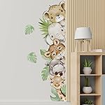 55.1 x 15.7 Inch Watercolor Jungle Animal Wall Decals Forest Animal Wall Sticker Elephant Tiger Giraffe Decals for Baby Nursery Playroom Bedroom Classroom Kindergarten Wall Decor