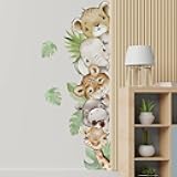 55.1 x 15.7 Inch Watercolor Jungle Animal Wall Decals Forest Animal Wall Sticker Elephant Tiger Giraffe Decals for Baby Nursery Playroom Bedroom Classroom Kindergarten Wall Decor