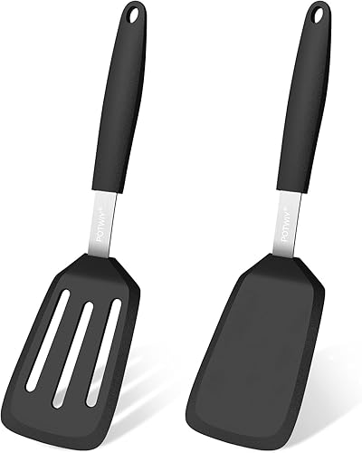 Juego de 2 espátulas de silicona, utensilios de cocina resistentes al calor de 600 F, antiadherentes y libres de BPA, aleta flexible sólida y