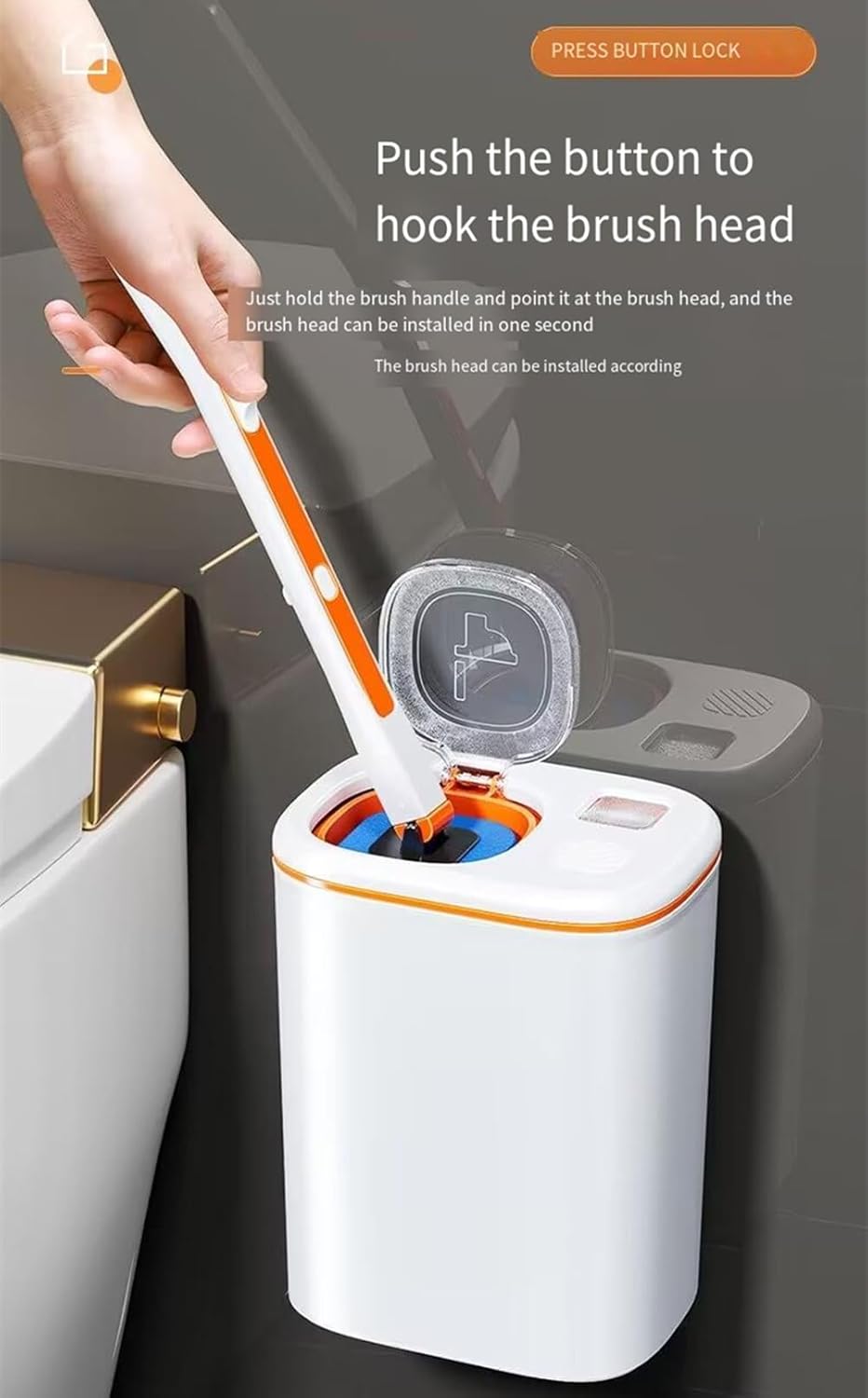 Toilet Brush System with 40 Count Refills, Toilet Holder Bowl Wand Brush Cleaning Kit & Replacement Cleaner Refill Pads (Toilet Cleaning Kit - Orange)