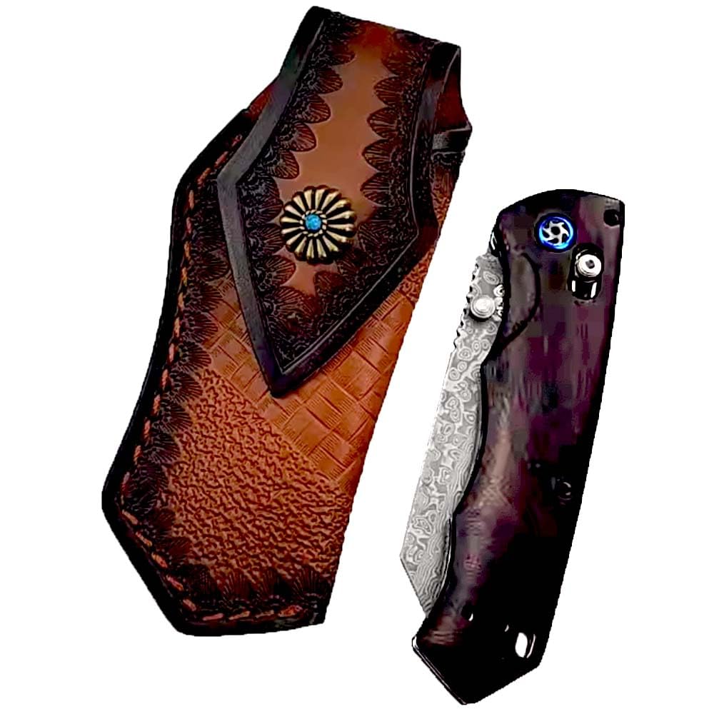 Taschenmesser Damast Sammeln Klappmesser Aus Damaszener Damaststahl Holzgriff mit Axis lock, Ebenholz, 9.3cm Klinge, Outdoor Edc Messer Survival Jagdmesser, Damaskus Geschmiedet, Einhandmesser/Holster