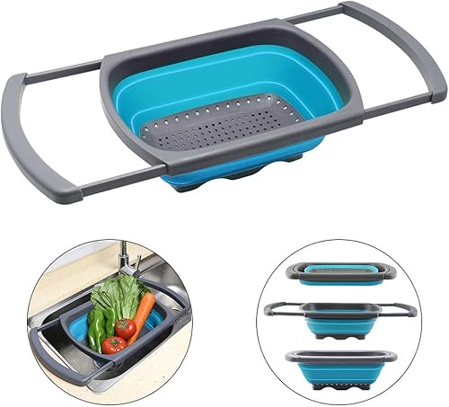 Miniatura 2 de Qimh - colador plegable sobre el fregadero, para cocina apto para lavavajillas, para pasta, verduras y frutas. Coladores de alimentos con asas