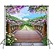 PHMOJEN Spring Flowers Blossom Photography Backdrop Wooden Bridge Floral Garden Background Vinyl 6x6ft Romantic Wedding Anniversary Background Photo Shooting Props BJLSPH1514