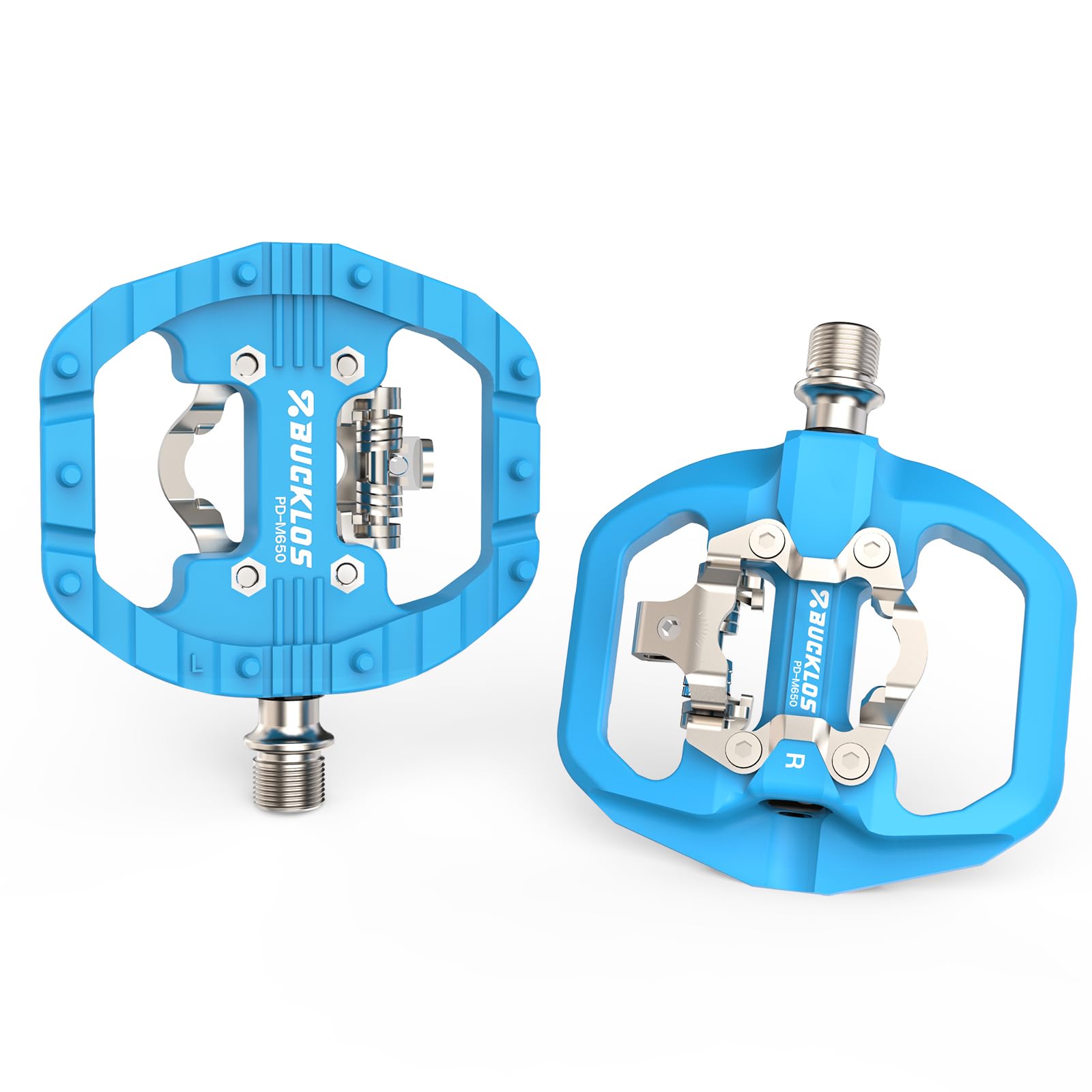 AEYINO Mountain Bike for SPD Pedals Clip in SPD Flat Combo Dual Sided Pedals, Compatible with Shimano SPD MTB/Road Bike Clipless for Indoor Cycling and Urban Riding（Blue）