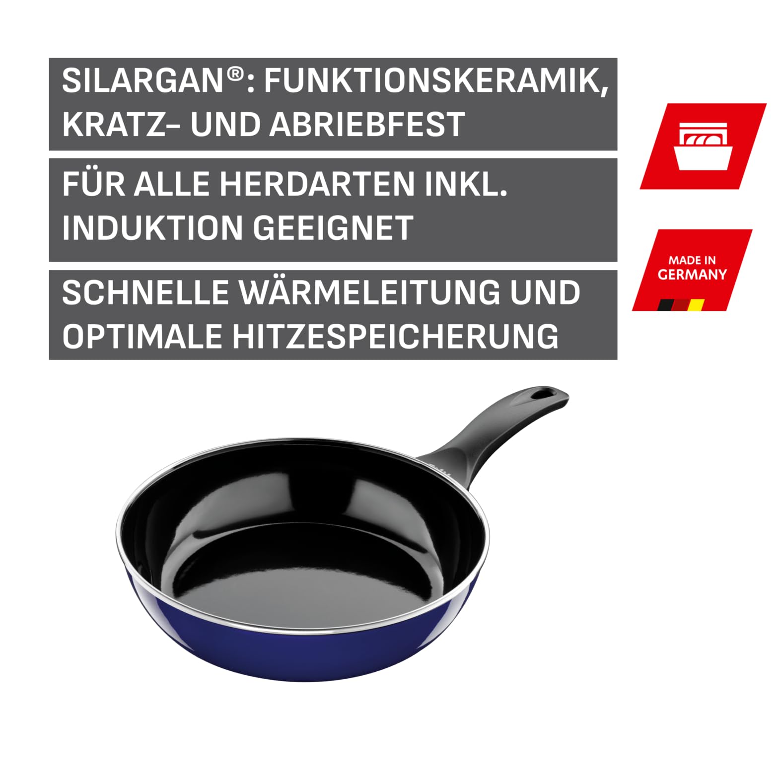 Silit Emma Bratpfanne 28 cm, Silitstahl Funktionskeramik, Induktion, Kunststoffgriff, nickelfrei, blau