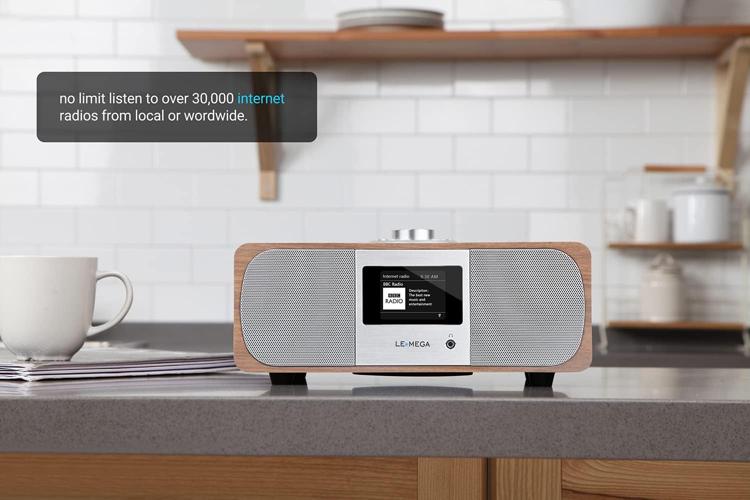 LEMEGA M3P WIFI Smart Radio,Internet Radio,FM Digital Radio,Spotify Connect,Bluetooth Speaker,Stereo Sound,Wooden Box,Headphones-Out,AUX-In,40 Presets,Dual Alarms Clock,Remote and App Control – Walnut : Electronics