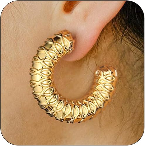 14k Gold Plated Chunky Hoop Earrings for Women Statement Earrings Minimalist Ear