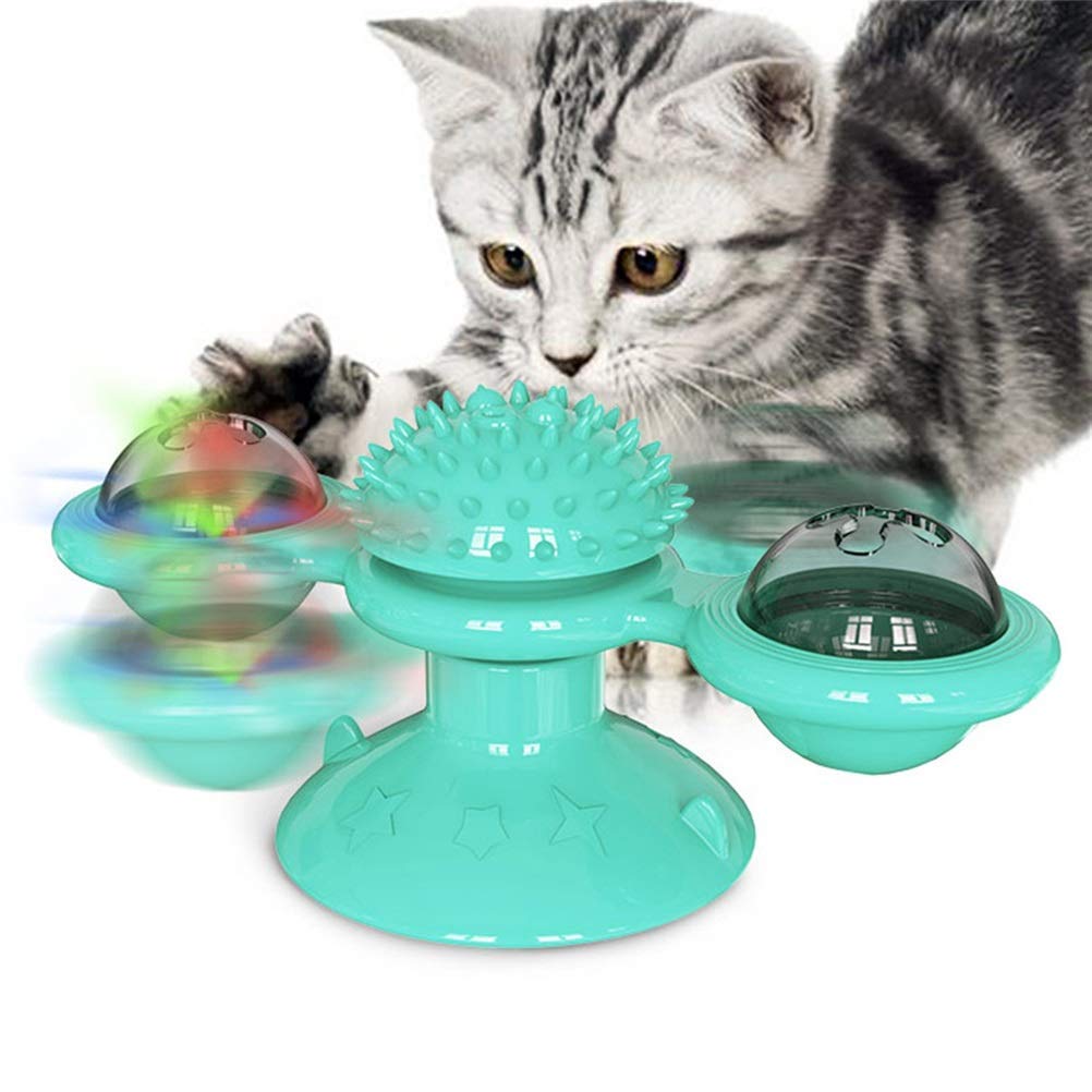 MU Gato Molino de Viento Juguete Divertido Masaje Gato Gato Rotatable Juguetes con Catnip Led Dientes de Bola Limpieza Productos para Mascotas para Dropshipping,Azul,sin Caja