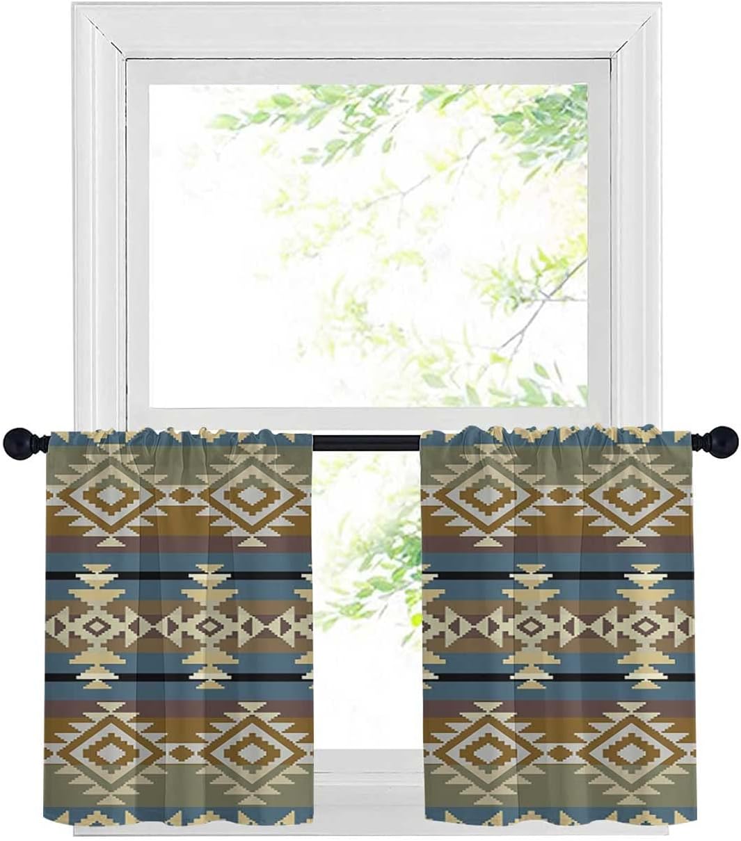 Aztec Valance Curtains, Native American Decor Blackout Window Curtain for Living Room Bedroom Decor, Energy Efficient Window Treatment 2 Panel Set, 30" W x 36" L, Colorful