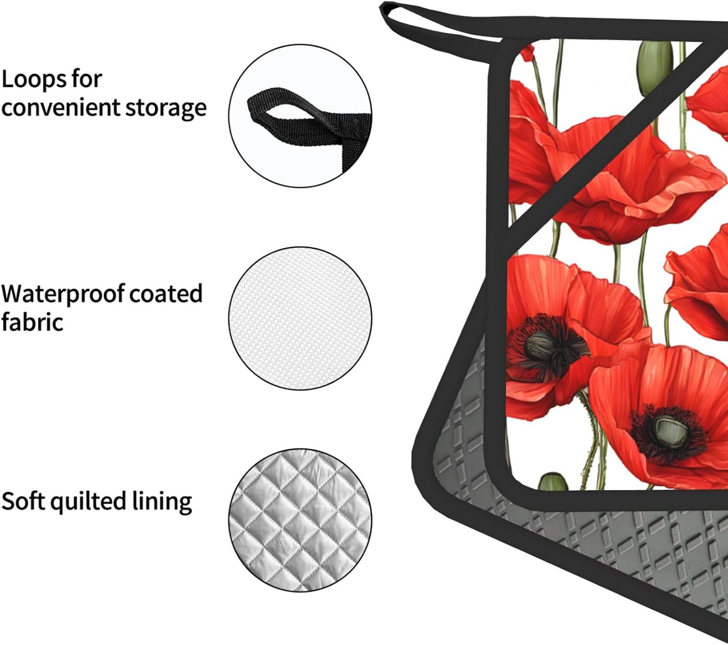 Red Poppy Flower Oven Mitts and Pot Holders Set of 4 Heat Resistant Kitchen Gloves with Silicone Palm Hot Pads for Baking Cooking Grilling BBQ