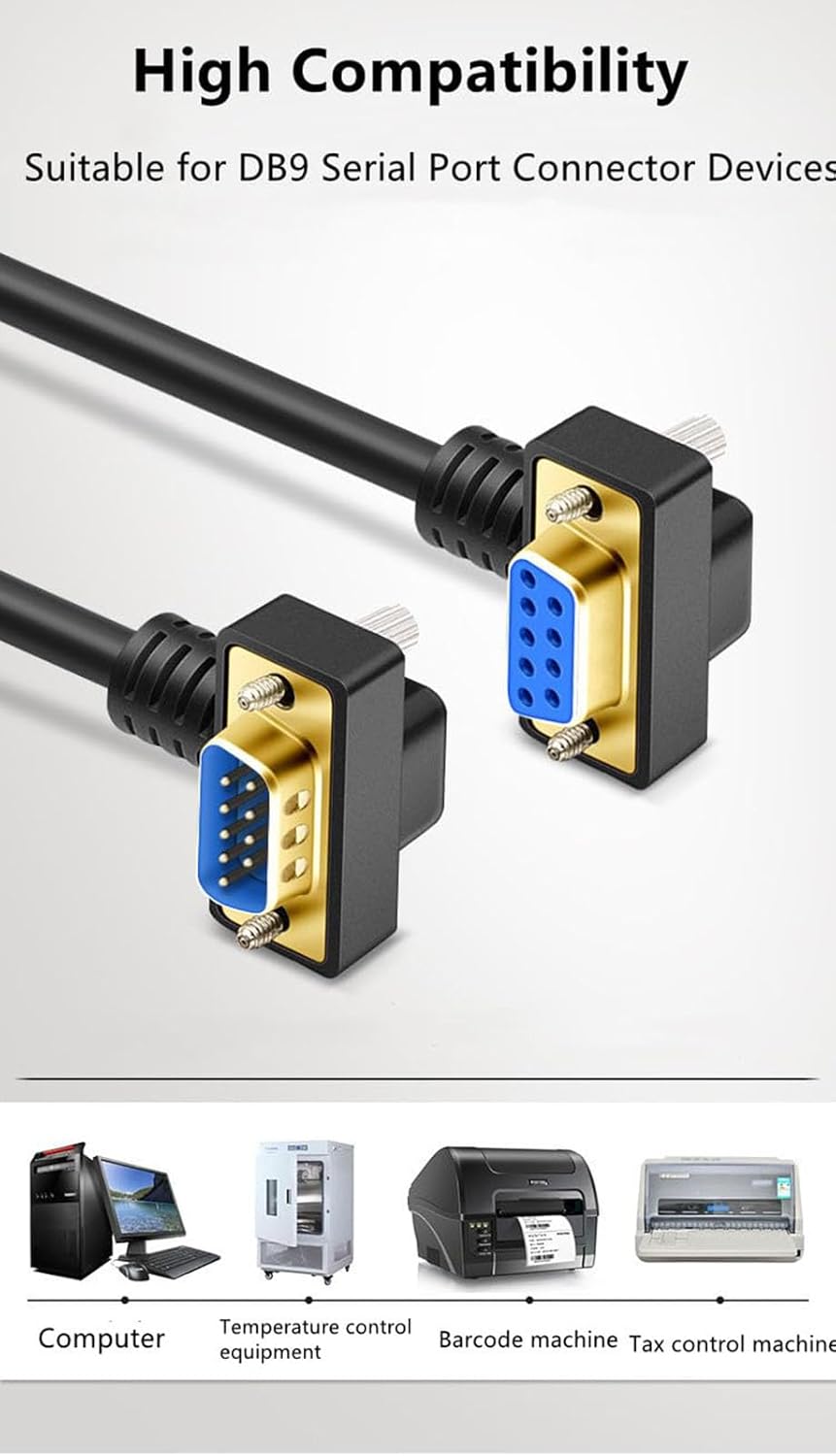9.84FT DB9 9 Pin Male to Female Up Right Angle RS232 Serial Port Gold Plated Extension Cable 3Meter