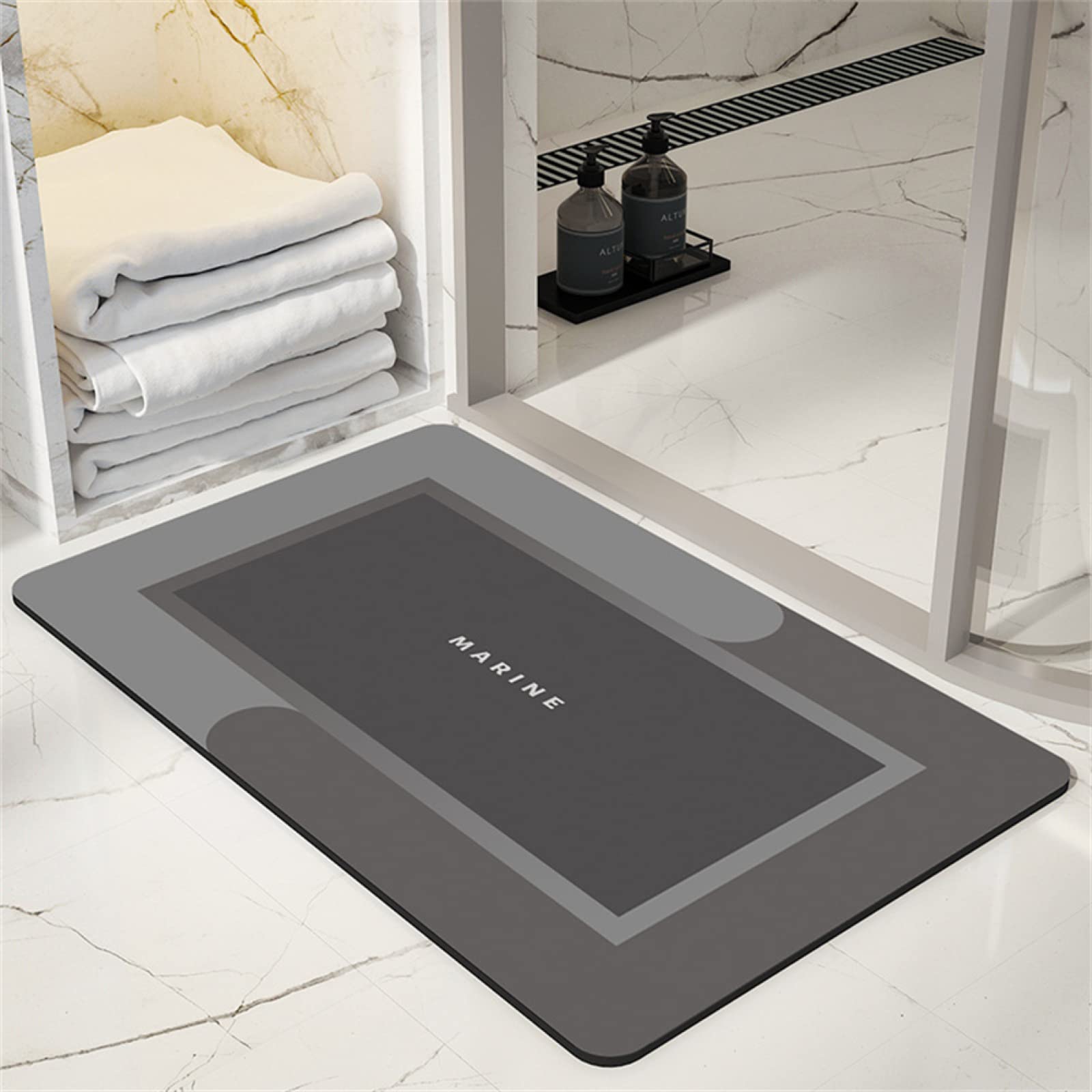 Badematte, Super Absorbierend Badematte 60x90cm, Rutschfest Home Badematte, Diatomite Bath Mat, Badteppich Geeignet für Bad Teppich Badewanne, Duschteppich, Fußmatte Bad, Badezimmer, Dunkelgrau AJ7125