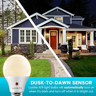 LUXRITE A19 LED Dusk to Dawn Light Bulbs Outdoor Lighting, 60 Watt Equivalent, Enclosed Fixture Rated, Automatic On Off Sensor, 3000K Soft White, 800 Lumens, Damp Rated, E26 Base (2 Pack)