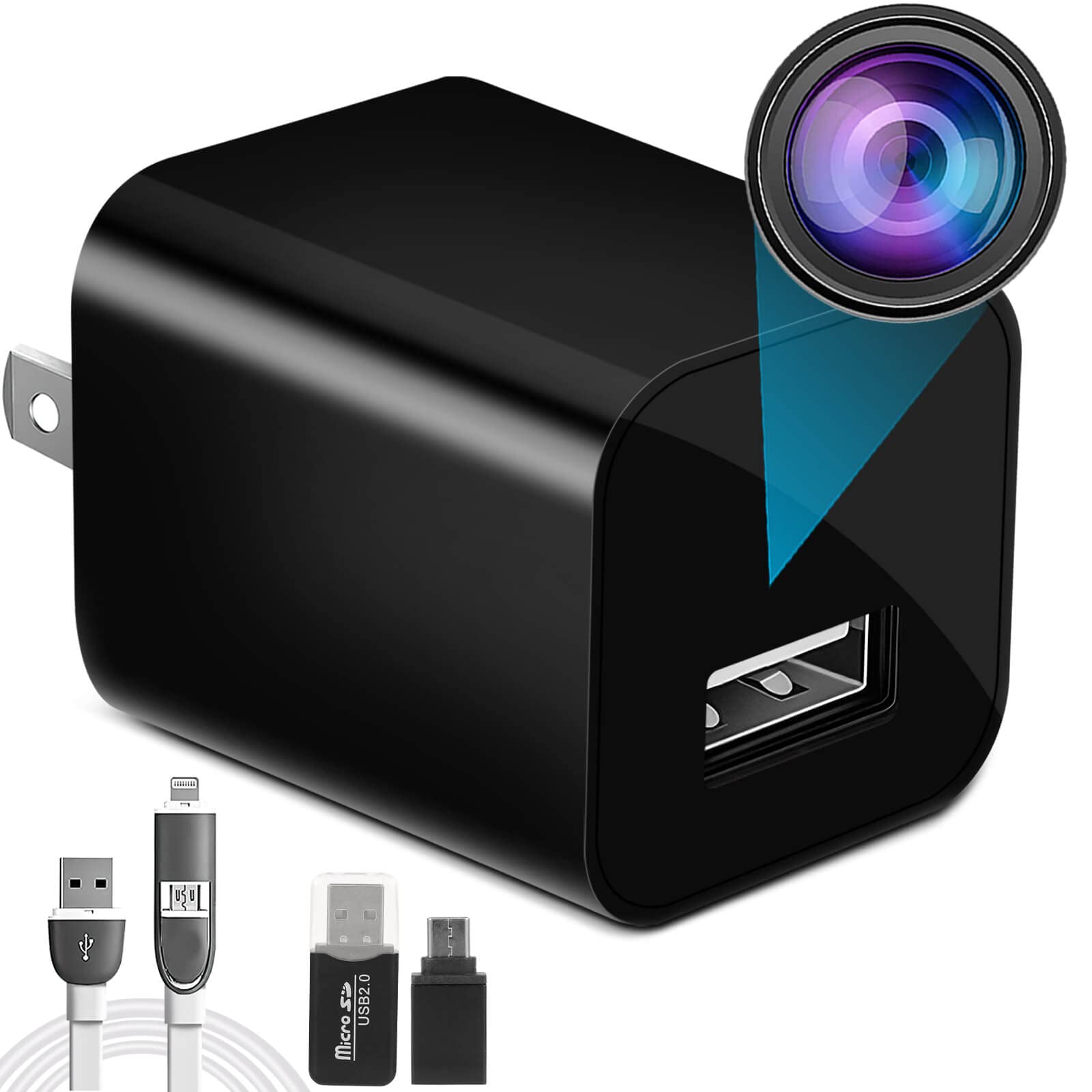 Smart USB Charger Pet Camera – Best Mini Nanny Camera & Video Recorder – Full HD 1080P – No WiFi or App Required – Supports Micro SD Card up to 512GB (Not Included)