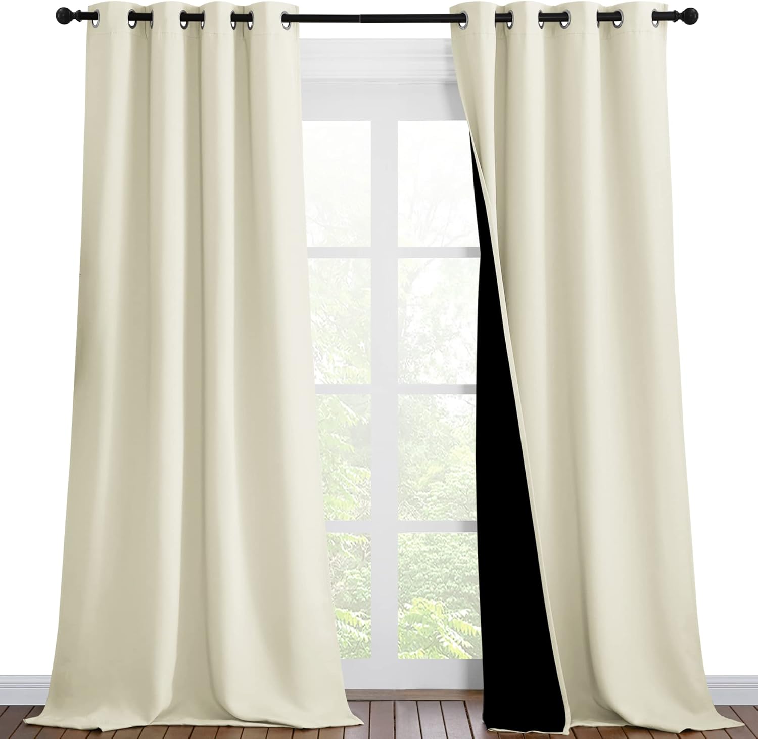NICETOWN Thermal Insulated 100% Blackout Curtains, Noise Reducing Performance Drapes with Black Lining, Full Light Blocking Drapery Panels for Patio (Beige, 1 Pair, 46 inches x 90 inches)