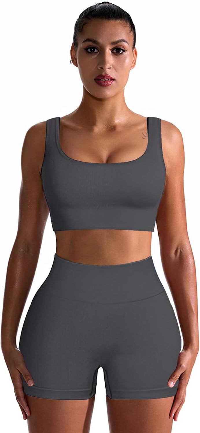 4 Piece Workout Sets For Women Ribbed Leggings Clothes Yoga Sets Active Wear Matching Work Out Sets Gym Pilates Outfits - Image 2