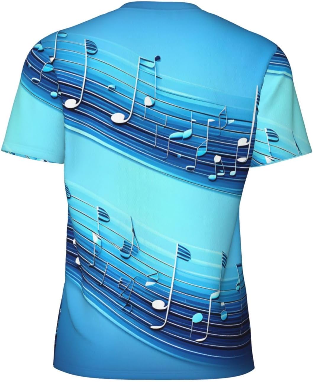 Sky Blue Musical Notes Print Mens Short Sleeve Mesh T-Shirt Breathable Athletic Gym Running Casual Sports Wear